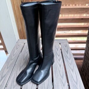 ZARA Collection Women’s HEELED Leather KNEE HIGH BOOTS BLACK SIZE 5